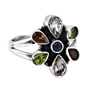 925 Silver Flower Cluster <b>Ring</b> with Gemstones Trendy CZ Inlay for <b>Women</b> Plated Copper Main Material Gift - Product Image 3