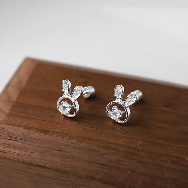 High Quality 925 Sterling Silver Animal Rabbit Stud Earrings