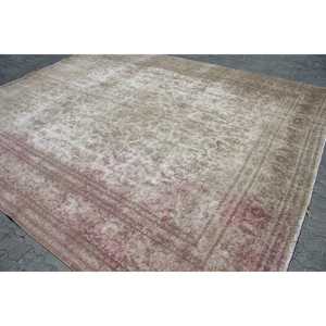 พรมวินเทจตุรกี ขนาด 9.7x12.2 ฟุต พรมขนสัตว์สีเทาลายนามธรรม - Product Image 2