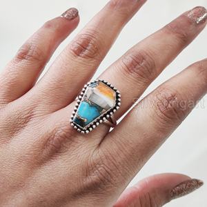 Bague pour femme en argent sterling 925, faite à la main, avec pierre précieuse naturelle Turquoise Cuivre Oyster Coffin, pierre de naissance de décembre, pour anniversaire - Product Image 3