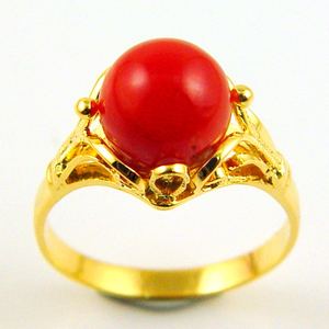 Bague 18K en pierre précieuse de corail rouge naturel - Product Image 3