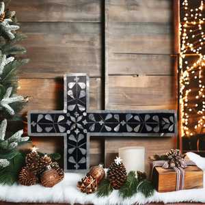 Croix murale décorative en nacre Incrustation de coquillages faite à la main Sainte Croix pour maisons et chapelles - Product Image 3