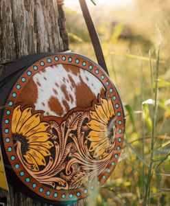 โรงอาหารของผู้หญิงกระเป๋าหนังเครื่องมือโบฮีเมียนดอกทานตะวันแบบพกพาออกแบบได้ในฤดูใบไม้ร่วง - Product Image 1