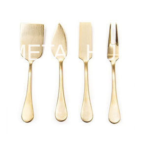 Elegante juego de lujo de cuatro piezas para servir queso con cuchillas de acero inoxidable y asas lisas de acero inoxidable de la India - Product Image 5