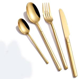 Juego de cubiertos reutilizables de diseño pulido con espejo dorado para restaurante con mango largo Juego de cubiertos de acero inoxidable - Product Image 2