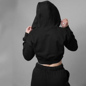 Sweat à capuche court pour femme avec coupe surdimensionnée Pull décontracté Streetwear en coton GSM lourd-Logo personnalisé Design avant pour l'hiver - Product Image 4