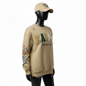 Sudadera de Felpa de Algodón de 330 g/m² para Mujer, Color Beige, Bordado Chenille, Diseño de Logotipo Personalizado, Sudaderas Transpirables para Mujer - Product Image 5