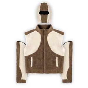 Fully Customized Two Tone Colors Detachable Sleeve and Hood Zip up <b>Sherpa</b> <b>Fleece</b> Jacket for <b>Men</b> - Product Image 4