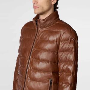 Veste matelassée en cuir vieilli marron pour homme-Manteau d'hiver chaud de style vintage avec rembourrage isolé pour l'extérieur et les vêtements décontractés - Product Image 4