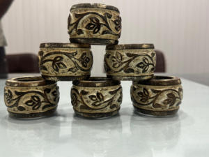 Anneaux de serviette en bois naturel écologiques de luxe vintage élégants Accessoires de table à manger de mariage Artisanat indien à vendre - Product Image 6