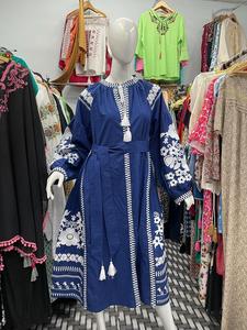 Vestido Maxi Vintage de Primavera 2025 para Mujer, Nuevo Diseño Abierto de Moda, Bordado, 100% Algodón, Manga Corta, Cintura Natural, Tejido Lavable - Product Image 2