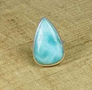 Larimar Teardrop Ring 925 Sterling Silver Boho Caribbean Gemstone Jewelry Handmade Women Fashion <b>Gift</b> - Product Image 3