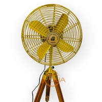Ventilateur sur pied en laiton de style vintage antique fait à la main avec support de trépied réglable en bois refroidissement par air électrique pour les hôtels et les ménages