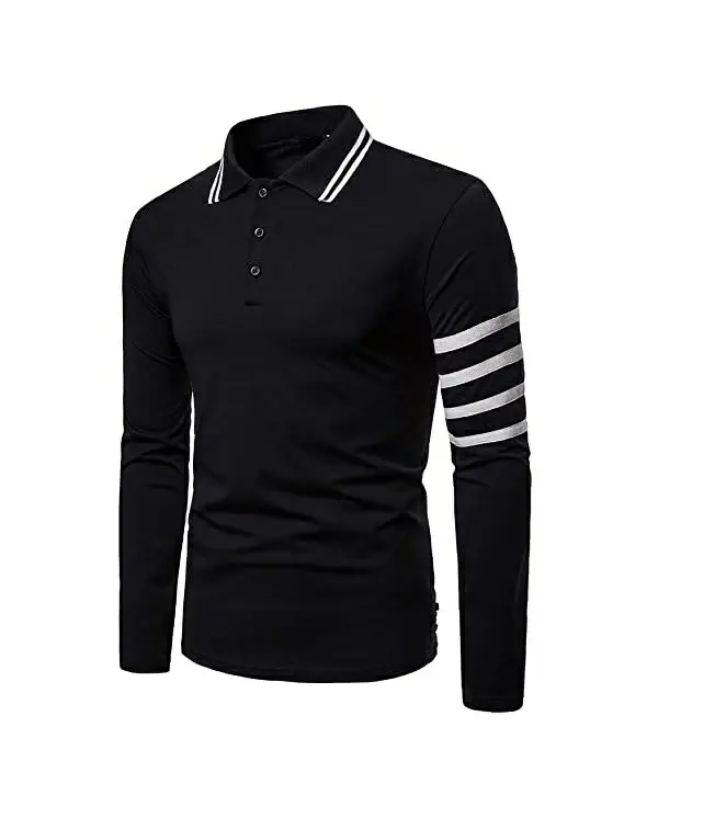 Breathable 2023 Mens long Sleeve Polo T Shirt stripes on sleeves Cotton Fabric Low Price Polo T-Shirts for men