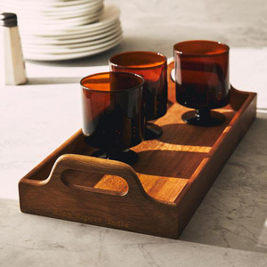 Bandeja de madera de mango de tamaño personalizado con acabado natural y mango cómodo para servir aperitivos y té - Product Image 2