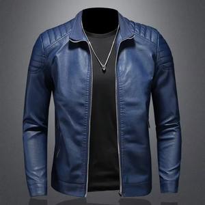 Chaqueta de cuero para hombre, ropa de calle para motocicleta, bombardero de béisbol para exteriores, abrigo informal, rompevientos de invierno, impermeable, teñido liso - Product Image 1