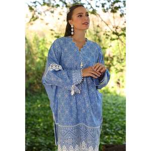 Chemise en mousseline de soie violette 2 pièces non cousue avec broderie détaillée et décorations complexes - Product Image 5