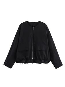 TRAF 2024 hiver femmes Varsity veste fermeture éclair décontracté recadrée à manches longues coupe-vent écologique coton brut vêtements d'extérieur - Product Image 4