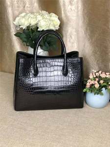 Women's Genuine Leather Luxury Crocodile Texture Tote <b>Bag</b> Handles Open Top Casual Black Alligator Pattern <b>Large</b> Capacity Daily - Product Image 6