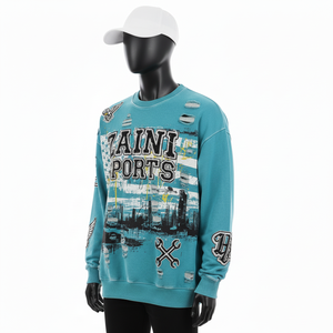 Sweat-shirts de style décontracté de base en molleton de coton de qualité supérieure 320 GSM, couleur sarcelle, imprimé délavé, broderie, logo personnalisé, style streetwear - Product Image 5