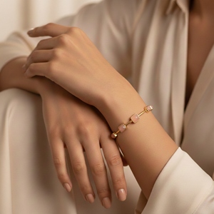 Peach Moonstone Rectangle Silver Gold-Plated <b>Bracelet</b> For Gifts & Parties - Product Image 6