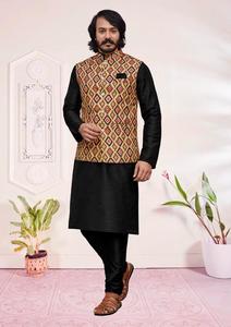 Ensemble de pyjama Kurta traditionnel indien tendance avec gilet imprimé sur tissu de soie directement du fournisseur d'exportation indien - Product Image 4