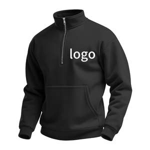 Sweat-shirt en polaire à demi-zip décontracté pour homme d'hiver, col montant, manches longues, 100% coton, uni, teinture unie, design personnalisé - Product Image 4