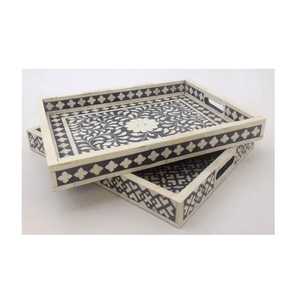Ecológico Incrustaciones de hueso Floral Designable Tray Precio al por mayor 2 piezas Square Flower Patten Design Bone Inlay Tray - Product Image 1