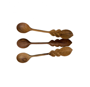 Cuchara y tenedor de madera natural tallada a mano con diseño de mango redondo circular-Utensilios de cocina y vajilla elegantes cocina de sopa - Product Image 2
