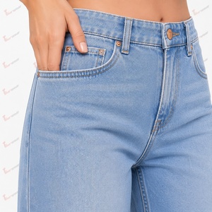 Jeans pour femmes en gros, pantalons en denim personnalisés, taille mi-haute, coupe droite, jambe large, style Hip Hop, vintage, écologiques, en coton premium extensible - Product Image 6