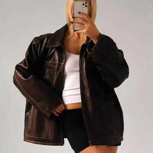 Chaquetas de Mujer, Chaqueta de Cuero de Oveja Genuino, Abrigo Transpirable, Chaquetas Bomber de Cuero para Damas - Product Image 1