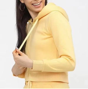 Sudadera Corta Informal de Algodón 100% para Mujer, Sudadera con Capucha Corta, Bordada, Forrada, Lisa - Product Image 4