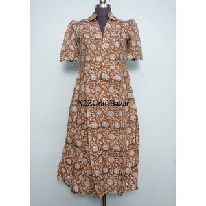 Vestido Midi Bodycon de Algodón 100% para Mujer, Ecológico, Lavable, Transpirable, con Botones en la Espalda, Estampado, Cuello en V, Largo - Product Image 3