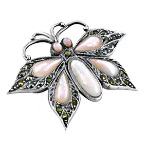 Broche Elegante de Plata 925 Vintage con Forma de Mariposa y Flor, con Incrustaciones de Perla de Agua Dulce y Marcasita, para Uso Diario Femenino - Product Image 3