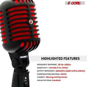 5Core Vintage <b>Microphone</b> Classic Dynamic Professional XLR <b>Studio</b> Retro Style Mic BLACK RED - Product Image 4