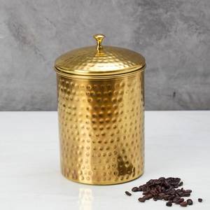 Boîte de rangement en laiton martelé avec couvercle hermétique, design minimaliste pour l'organisation de la cuisine, récipient à épices rond - Product Image 1