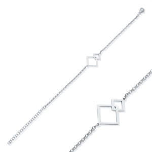 Interlocking Squares <b>Charm</b> Bracelet Laser Cut Design Turkish Handmade Wholesale 925 Sterling Silver Jewelry - Product Image 5