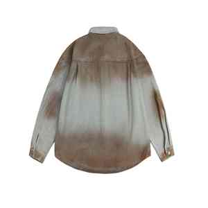 Nouvelle Arrivée Chemise en Jean Boutonnée à Manches Longues Effet Peinture Pulvérisée et Vieilli pour Hommes Style Urbain - Product Image 2