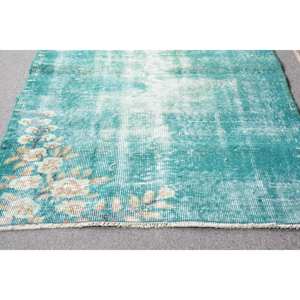 พรมขนสัตว์ตุรกีสีเขียวเบจ3 x 5,6ft วินเทจทำด้วยมือผืนใหญ่สี่เหลี่ยมผืนผ้าลวดลายนามธรรมสำหรับห้องโถงห้องพรมขนสัตว์น้ำยาง - Product Image 3