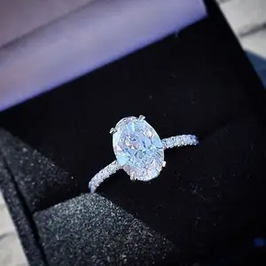 2024 nuevo diseño S925 plata blanco diamante forma ovalada anillo grupo Floral racimo anillo de boda joyería para mujer regalo de boda