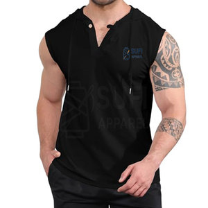 Vêtement de mode pour usage extérieur, sweat à capuche sans manches pour homme, couleur unie, décontracté, pour l'automne, design personnalisable, mélange de coton - Product Image 1