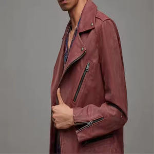 New Arrival Men's Custom Leather Jacket High Street Style Slim Fit Motorcycle <b>Coat</b> with <b>Stand</b> Collar and Front Logo - Product Image 5