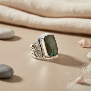 Bague de déclaration pour femme en argent 925, bijoux fins, labradorite, grenat, taille ovale, diamant taille ovale, ensemble de bagues simples pour homme, incrustation - Product Image 2