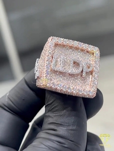 Anillo con inicial cuadrado helado personalizado con laboratorio VVS cultivado en oro rosa Chapado en plata 925 joyería ostentosa de Hip Hop - Product Image 4
