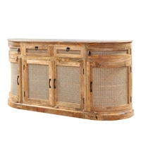 Buffet/Credenza rustique en bois massif et rotin, style bohème côtier, grand format, 4 tiroirs, pour hôtel, cuisine, salle à manger, salon