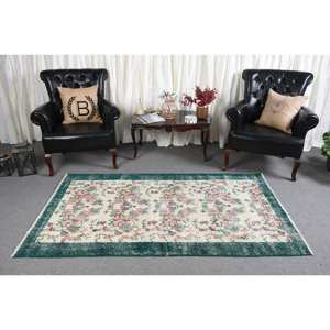 Alfombra clásica de lana verde Beige 3,7X6,7 pies turco Aubusson Patchwork látex para sala de estar dormitorio alfombras rectangulares Sidekick - Product Image 3
