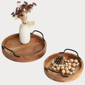 Beau plateau de service à cadre rond en bambou avec poignée pour ustensiles de restauration Vaisselle basse quantité minimale de commande en bois - Product Image 1