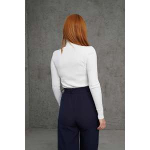 Suéter de Punto con Cuello Alto y Canalé Blanco para Mujer, Marca Lustrin, Mezcla de Poliéster y Elastano, Corte Estándar, Venta al Por Mayor - Product Image 5