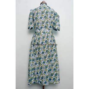 Vestido Midi con Cuello en V, Hecho a Mano en India, 100% Algodón, Estampado Floral Digital, Mangas Cortas, Cintura Natural, Corte Holgado, Casual, Limpieza en Seco - Product Image 6