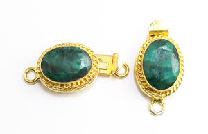 18K Gold Plated Emerald Gemstone Oval Box Clasp 1-3 Strand Jewelry Making B702-26X15X10MM - Product Image 3